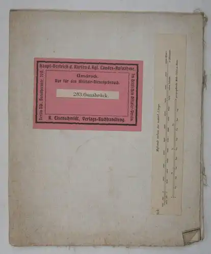 Königl. Preuss. Landesaufnahme: Osnabrück. Nr. 283. Maßstab 1:100 000. Umdruck. Nur für den Militair-Dienstgebrauch. 