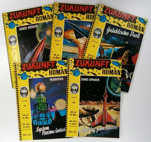 Brown, W. / Spencer, James / Spencer, Ch: Zukunftsroman. 5 Hefte:James Spencer: Raumkreuzer Trans-Pluto. Band 11.Ch. Spencer: Die Macht der Sirianer. Band 16.James Spencer: Galaktisches Duell. Band 18.W. Brown: System Proxima Centauri. Band 19.James 