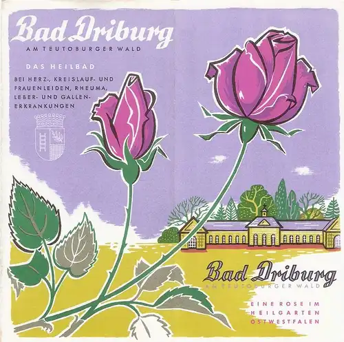 Bade- u. Brunnenbetrieb GmbH, Bad Driburg (Hrsg.): Bad Driburg. Am Teutoburger Wald. Das Heilbad. Eine Rose im Heilgarten Ostwestfalens. (Reiseprospekt, 1958). 