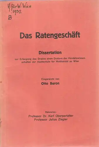 Baron, Otto: Das Ratengeschäft. 