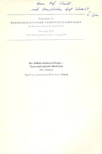 Grimm, Frank-Dieter: Das Abflußverhalten in Europa ; Typen und regionale Gliederung. (Sonderabdr. aus: Wissenschaftliche Veröffentlichungen des Deutschen Instituts für Länderkunde: Neue Folge ; 25/26). 