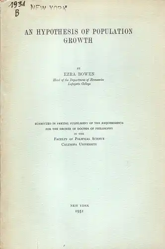 Bowen, Ezra: An hypothesis of population growth. 