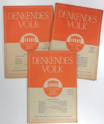 Grimme, Adolf (Hg.): Denkendes Volk. Blätter für Selbstbildung. Organ der Volkshochschulbewegung. 9 Hefte:Hefte 2 (Januar) - 5 (April)/ Hefte 7+8 / 1947Hefte 2 , 4, 5 / 1948. 