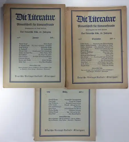 Heilborn, Ernst (Hg.): Konvolut "Die Literatur - Monatsschrift für Literaturfreunde - Das literarische Echo" - 8 Ausgaben aus den Jahren 1928-1937:1. Heft 12 - September...