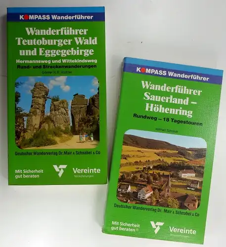 Richter / Schmidt: 2 Kompass Wanderführer:1. Günter E. Richter: Wanderführer Teutoburger Wald und Eggegebirge mit Hermannsweg und Wittekindsweg. (Stempel "Alte Auflage")2. Wilfried Schmidt: Sauerland Höhenring.. 