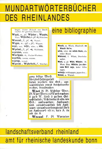 Schmitt, Eva-Maria / (Landschaftsverband Rheinland, Amt für rheinische Landeskunde, Bonn): Mundartwörterbücher des Rheinlandes. Eine Bibliographie. 