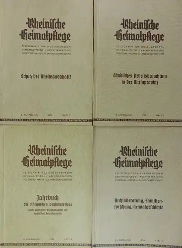 Kornfeld, Hans (Schriftleitung): Rheinische Heimatpflege. Zeitschrift für Museumswesen - Denkmalpflege - Archivberatung - Volkstum - Natur- und Landschaftsschutz. 8. Jahrgang - 1936 - Hefte 1-4...