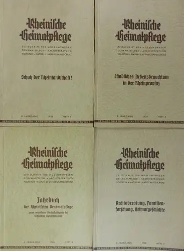 Kornfeld, Hans (Schriftleitung): Rheinische Heimatpflege. Zeitschrift für Museumswesen   Denkmalpflege   Archivberatung   Volkstum   Natur  und Landschaftsschutz. 8. Jahrgang.. 