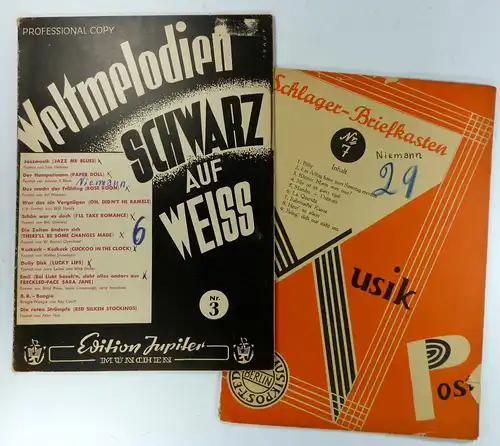 Edition Jupiter / Edition Musik-Post: Weltmelodien Schwarz auf Weiss Nr. 3 + Schlager-Briefkasten Nr. 7. 