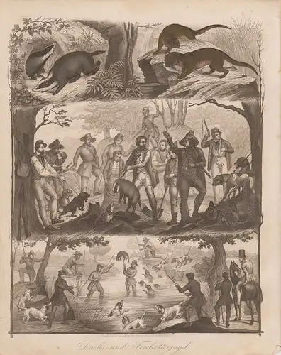 (Ohne Autor), Vielfraß und Stinktier. Stinkdachs. (teilkolorierter Stahlstich von 1848)