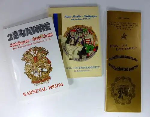 Div. Autoren: Konvolut "Fastelovend in Brühl"   3 Titel:50 Jahre Erste Grosse Brühler Karnevalsgesellschaft Treue Husaren   Fess  und Leederheft. Jubiläumsausgabe för.. 