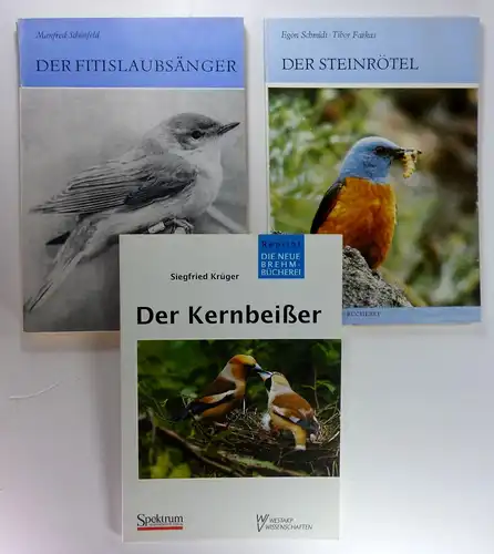 Krüger, Siegfried u.a: Konvolut "Die neue Brehm-Bücherei" - 3 Titel:Siegfried Krüger: Der Kernbeißer. 108 S. (Bd. 525) Egon Schmidt / Tibor Farkas: Der Steinrötel. 104 S. (Bd. 478)Manfred Schönfeld: Der Fitislaubsänger. 184 S. (Bd. 539). 