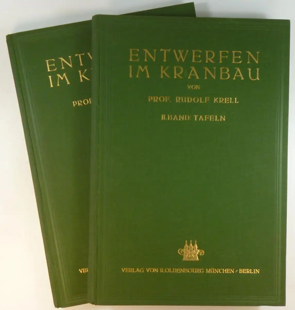 Krell, Rudolf (Bearb.): Entwerfen im Kranbau. Ein Handbuch für den Zeichentisch in zwei Bänden + Beilage "Elektrische Kranausrüstungen", bearbeitet von Christian Ritz. 1. Band: Text + 2. Band: Tafeln. 