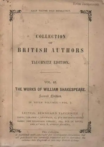 Shakespeare, William: The works of William Shakespeare, Vol.7. (Tauchnitz edition ; Vol. 46). 
