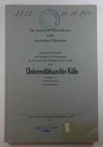 Schmitz, Gerhard: Der dialektische Materialismus in der chinesischen Philosophie. (Dissertation).