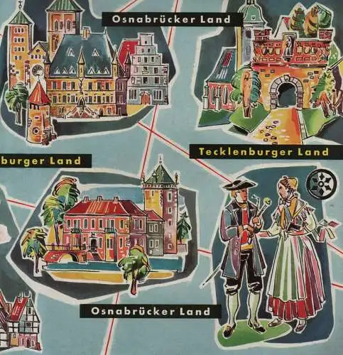 Landesverkehrsverband Westfalen, Dortmund (Hrsg.): Osnabrücker Land, Tecklenburger Land.  (Reiseprospekt von 1957). 