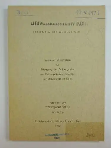 Stein, Wolfgang: Sapientia bei Augustinus. Dissertation. 