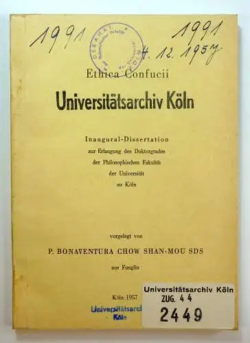 Shan-Mou, Bonaventura Chow: Ethica Confucii . Dissertation.