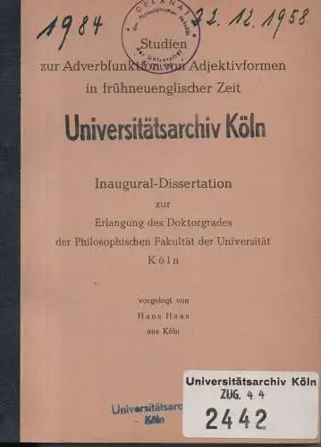 Haas, Hans: Studien zur Adverbfunktion von Adjektivformen in frühneuenglischer Zeit: . 