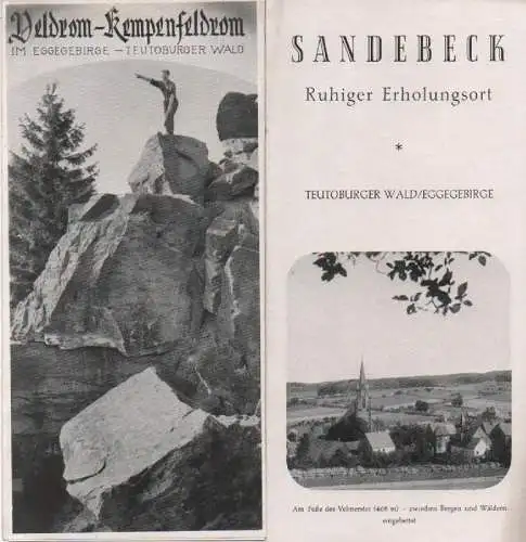 Fremdenverkehrsgemeinschaft Sandebeck bei Altenbeken / Heimatverein Kempenfeldrom (Hrsg): Veldrom - Kempenfeldrom im Eggegebirge - Teutoburger Wald. + Sandebeck. Ruhiger Erholungsort. Teutoburger Wald / Eggegebirge.  (2 Reiseprospekte, um 1956). 