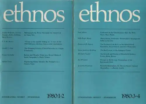 Folkens Museum - Etnografiska (Stockholm) (Hrsg.): Ethnos. Journal of anthropology / National Museum of Ethnography, Stockholm. Jahrgang 1980: 1-2 + 3-4 (in 2 Bde.). 