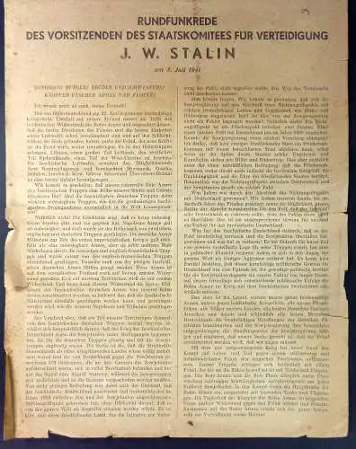 Stalin, Josef Wissarionowitsch: Flugblatt "Rundfunkrede des Vorsitzenden des Staatskomitees für Verteidigung am 3. Juli 1941.". 