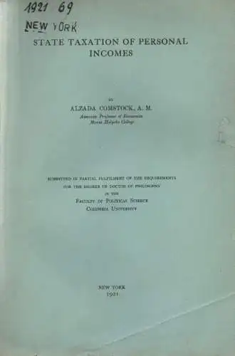 Comstock, Alzada: State taxation of personal incomes. 