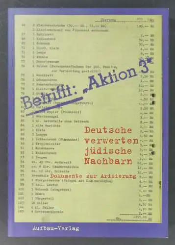 Dreßen, Wolfgang: Betrifft: "Aktion 3". Dokumente zur Arisierung. Ausgewählt und kommentiert von Wolfgang Dreßen. (Buch zur) Ausstellung im Stadtmuseum Düsseldorf vom 29.10.1998 - 10.1.1999. 