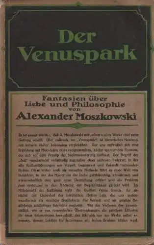 Moszkowski, Alexander: Der Venuspark. Phantasien über Liebe und Philosophie. 