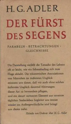 Adler, H. G: Der Fürst des Segens. Parabeln ; Betrachtungen ; Gleichnisse. 