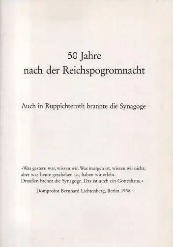Hendriks, Harry (Hrsg.): 50 Jahre nach der Reichsprogromnacht. Auch in Ruppichteroth brannte die Synagoge. 