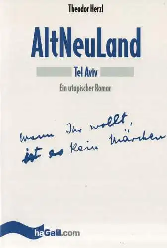 Herzl, Theodor: AltNeuLand. Tel Aviv. Ein utopischer Roman. 