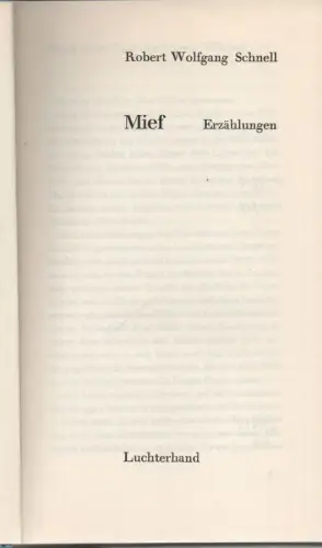 Schnell, Robert Wolfgang: Mief. Erzählungen. 