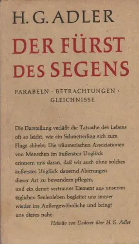Adler, H. G: Der Fürst des Segens. Parabeln ; Betrachtungen ; Gleichnisse. 