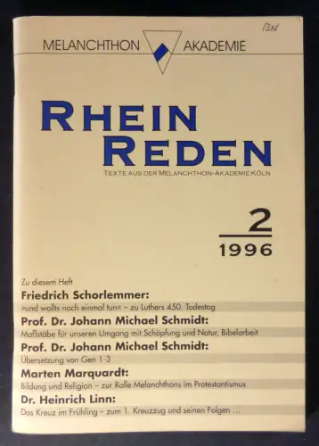 Marquardt, Marten: Rheinreden. Texte aus der Melanchthon-Akademie Köln. 2 / 1996. 
