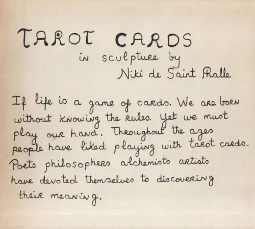 Saint Phalle, Niki de (Künstlerin): Tarot cards in Sculpture. (on occasion of the first presentation of her work tarot cards). 