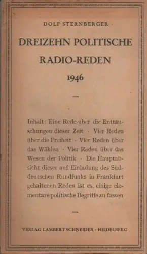 Sternberger, Dolf: Dreizehn politische Radio-Reden. 