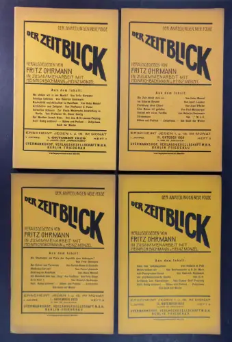 Ohrmann, Fritz: Der Zeitblick. Zweiwochenschrift für kulturelle Zeitfragen. 4 Hefte: Heft 1-4, 1929 (1. Jg.). 