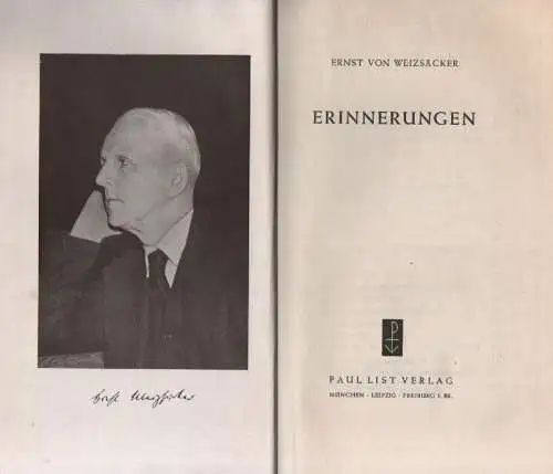 Weizsäcker, Ernst von: Erinnerungen. 