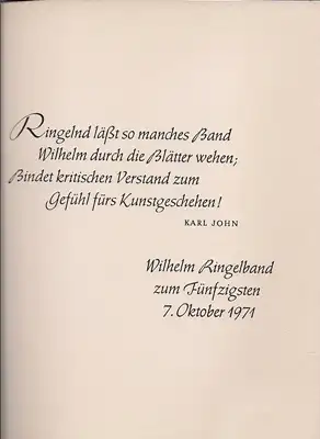Ringelband, Wilhelm (Hg.): Wilhelm Ringelband zu seinem fünfzigsten Geburtstag 7. Oktober 1971. 