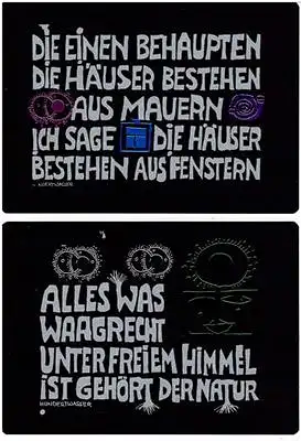 Hundertwasser, Friedensreich / Joram Harel (Hrsg.): Hundertwasser Sprüche Klopfen (16 Postkarten). 