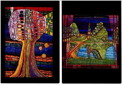 Hundertwasser, Friedensreich: 16 Hundertwasser - Kunstpostkarten - Postkarten. 