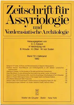 Edzard, D. O. (Hrsg.) / B. Hrouda / H. Otten / W. von Soden: Zeitschrift für Assyriologie und Vorderasiatische Archäologie - Band 72 1. Halbband. 
