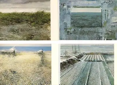 4 Kunst - Postkarten : Landschaft / Arbeitsfeld mit Fluchtpunkt / Recht Friedlich / Chinalandschaft