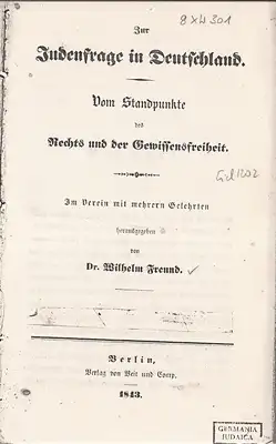 Zur Judenfrage in Deutschland - Vom Standpunkte der Rechts- und Gelehrtenfreiheit (Kopie)