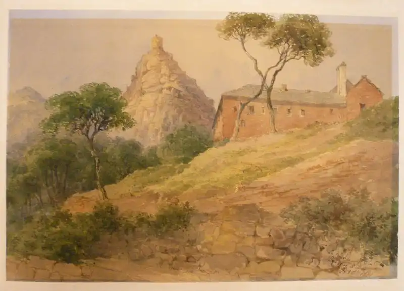 Aquarellist 19. Jahrhundert,, Landschaft mit La Tour de Snque auf Korsika. Aquarell 0