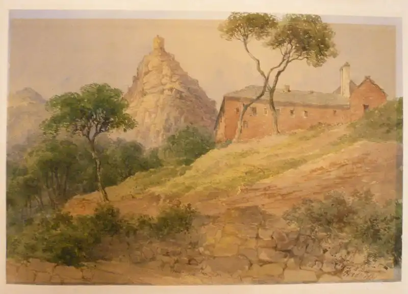 Aquarellist 19. Jahrhundert,, Landschaft mit La Tour de Sénèque auf Korsika. Aquarell 0
