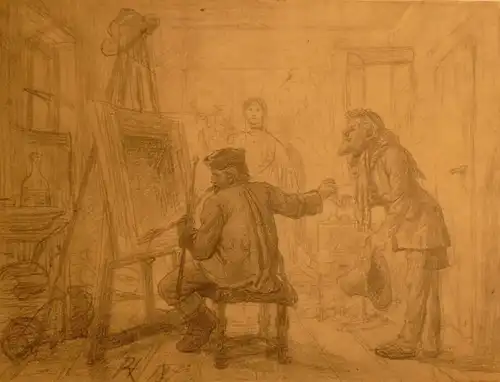 Atelierdarstellung. Bleistiftzeichnung