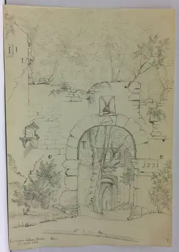 Französisch/Schweizer,, Altes Schloss Baden (Burg Hohenbaden). Bleistiftzeichnung