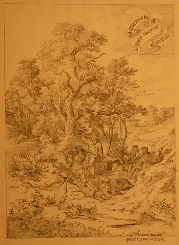 Bakof, Julius (1819 Hamburg 1857),, Jagdszene. Feder über Bleistift